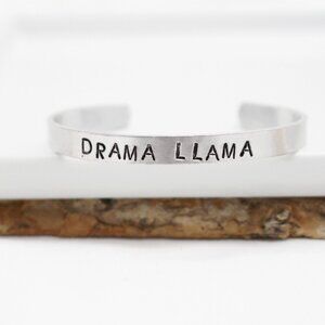 Drama Llama - Hand Stamped Anodized Aluminum Bangle - Adjustable